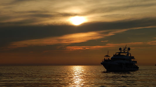 Trieste, posta de sol, núvols, cel, Porto, Moll, vaixell