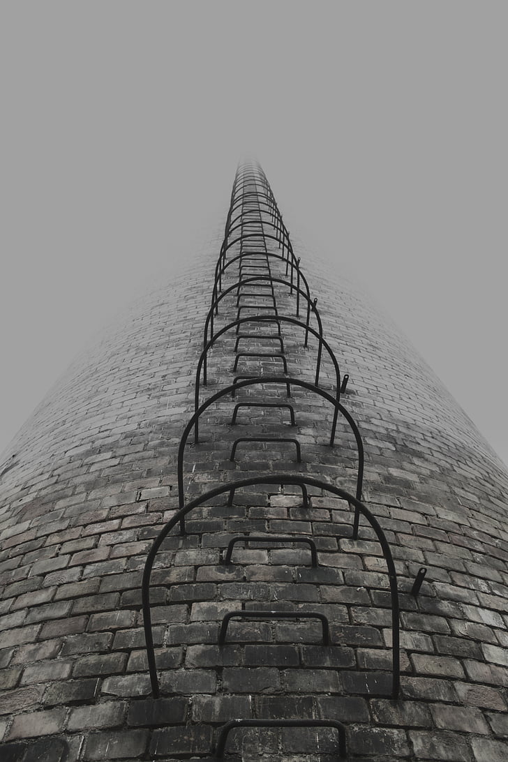 toren, trap, mist, het platform