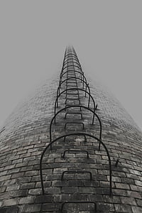 tháp, cầu thang, sương mù, kiến trúc