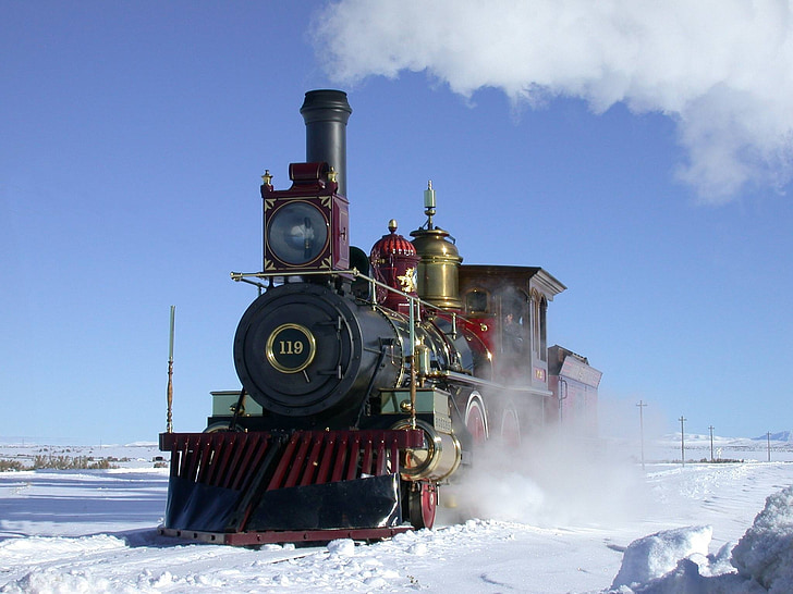 steam locomotive, snow, winter, railway, railroad, train, engine