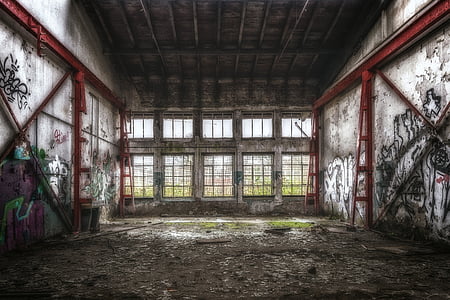 pforphoto, lost places, space, hall, window, grid, grate
