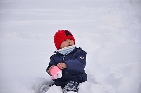 neige, enfants, jouer, chapeau, séjour enfant Meng