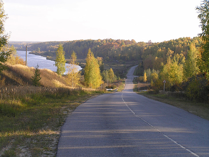Road, hösten, floden, skogen, naturen, träd, landskap