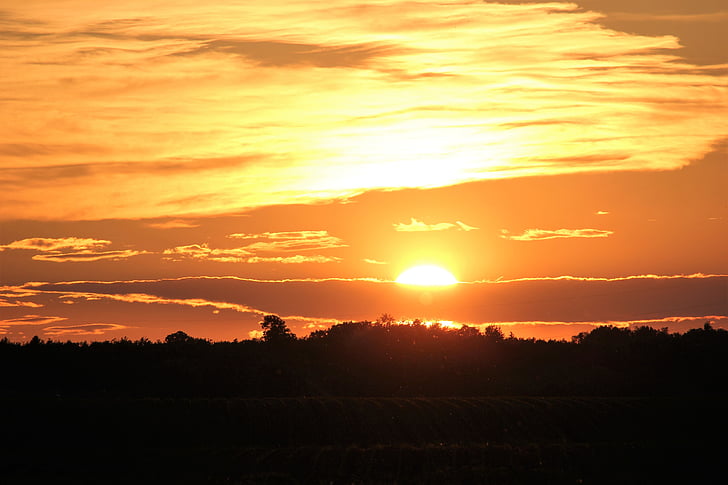 Západ slunce, večer, Horizont, krajina, Příroda, venkovní, oranžová