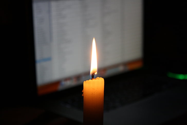 candle, laptop, computer, low-tech, high-tech, battery, candle-light