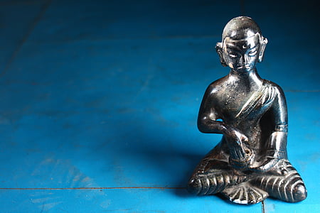 Buda, blau, estàtua, figureta, interior