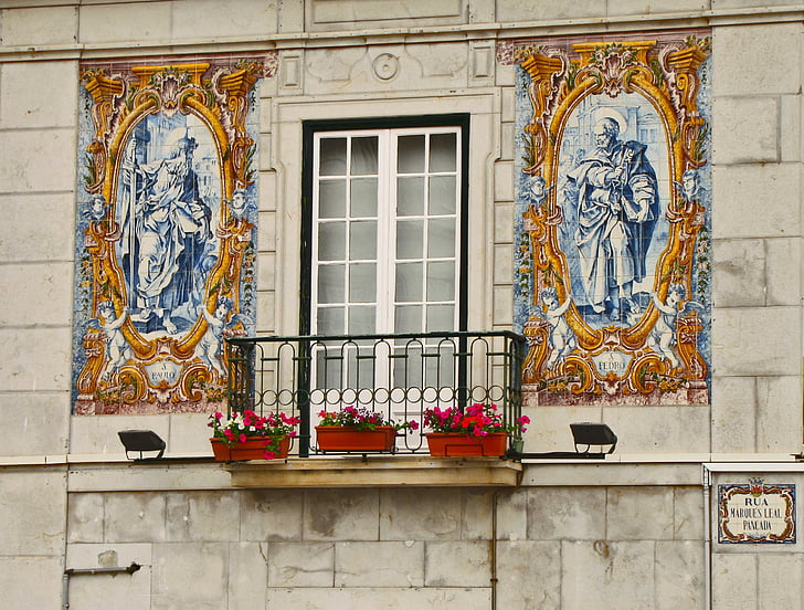 balcon, maison, céramique, tuile, azulezhu, azulejo, photo