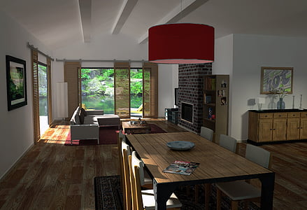 Living, 3D, Archi, obývačka, jedáleň, vyrobené, interiér