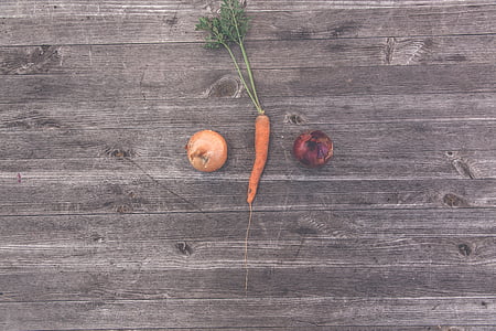 Orange, Karotte, zwei, Zwiebeln, Pflanzen, Bauernhof, Feld