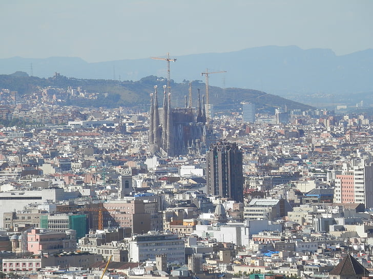arhitektura, stavb, mesto, Barcelona, pogled, Panorama mesta, središče mesta