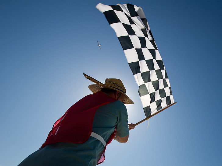 race, aircraft, sky, clouds, airplane-race, flag, checkered