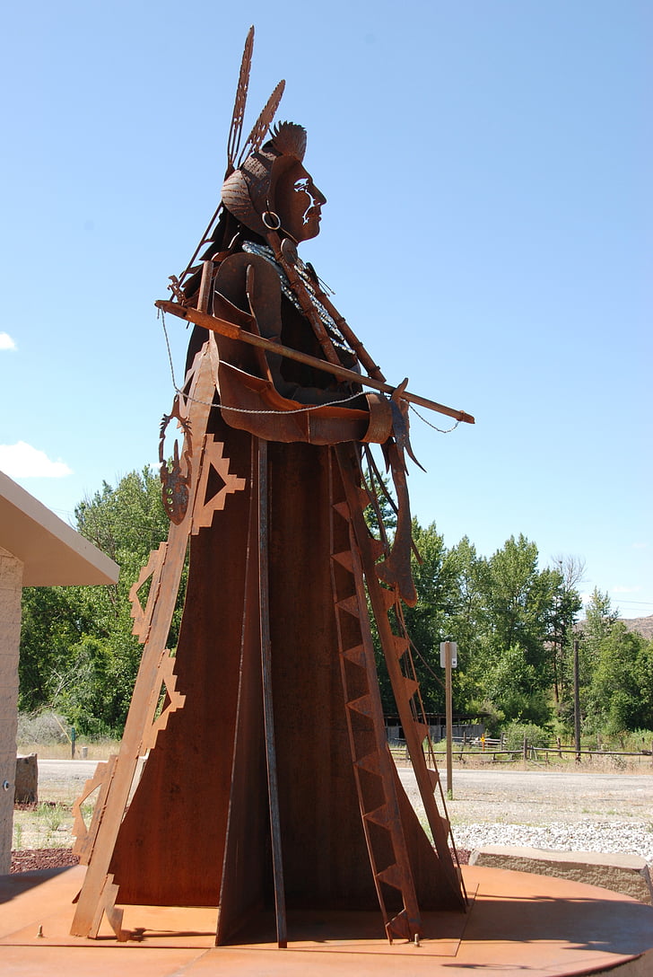 imagem, ferrugem, cor de ferrugem, nativo americano, Chefe joseph, estátua, metal