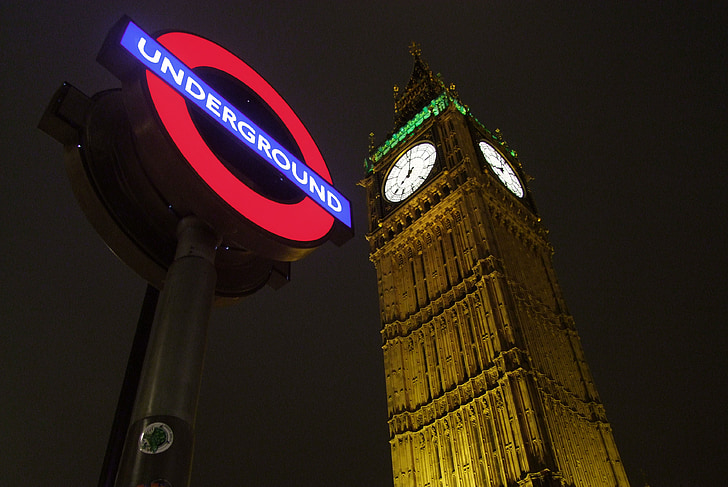 Londres, nuit, ville, lumière, underground, Métro
