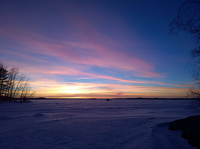 日落, 冰, 景观, 自然, 雪, 蓝色, 冰冷