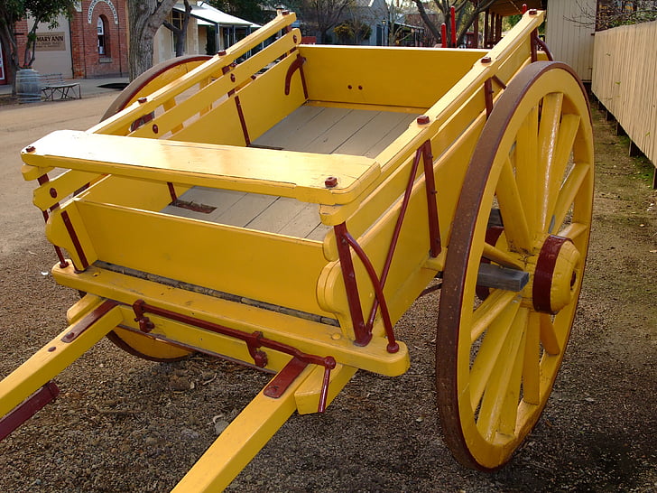 carroça, carrinho, amarelo, roda, transportes, vintage, rural