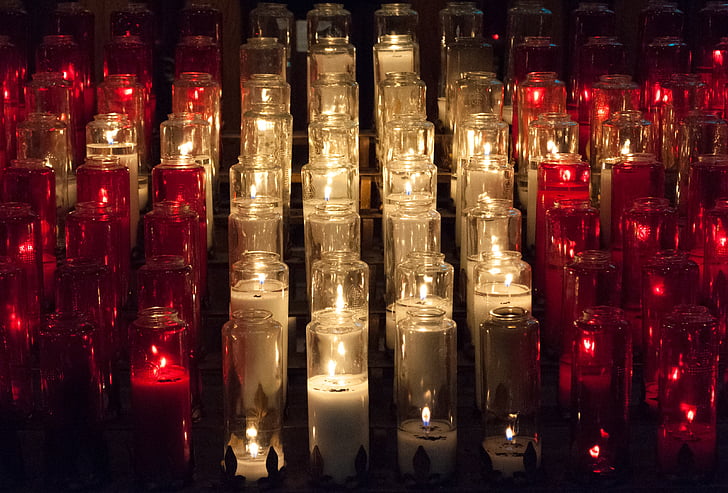 candles, church, red, white