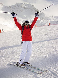 aktiva, kalla, kvinna, Flicka, Mountain, personer, Ski