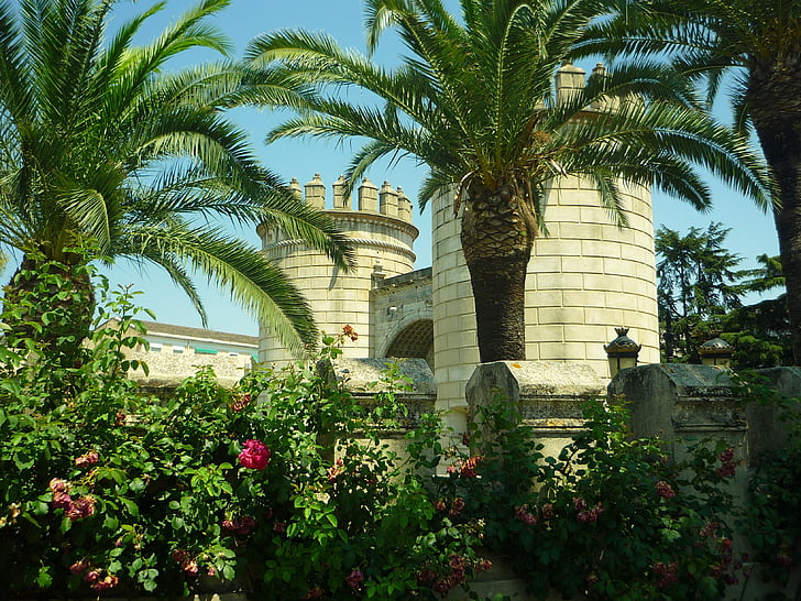 porte, mur, palmiers, Badajoz, Renaissance, jardins, ombre