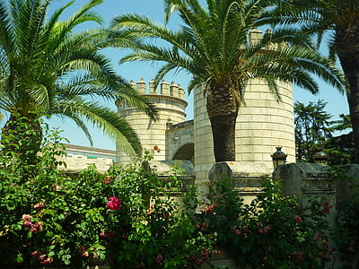 vrata, zid, palmi, Badajoz, renesanse, vrtovi, sjena