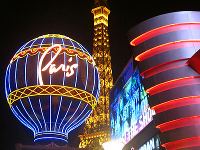 las vegas, París, Eiffel, noche, Vegas, Casino, neón