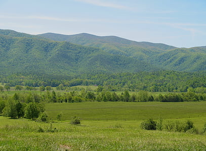 tennessee, smokies, smoky mountains, valley, mountains, landscape, fields