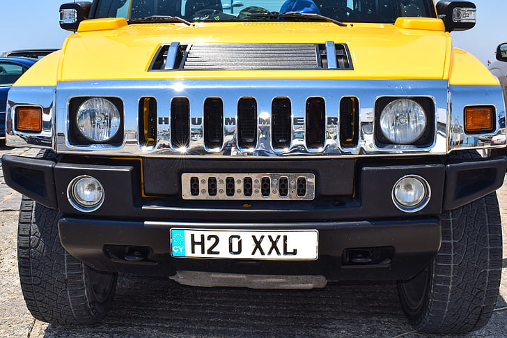 Hummer, voiture, véhicule, luxe, phares avant, jaune, 4 x 4