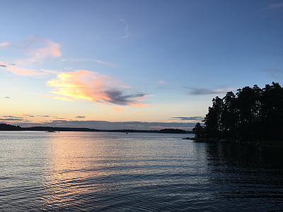 puesta de sol, Finlandia, Helsinki, Playa, árboles