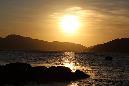 Pantai, Mar, Búzios, Sol, Costa, Brasil, matahari terbenam