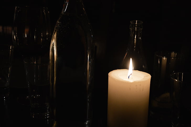 sveče, nizko, opekline, svetlobe, gorijo, svečo vosek, steklo