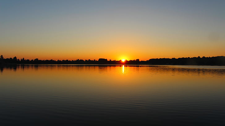 Napkelte, tó, morgenstimmung, nap, tükrözés, Sky, természet