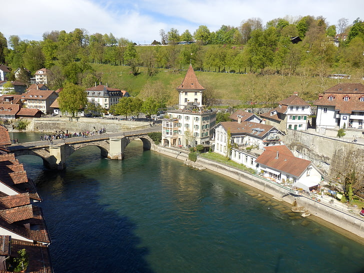 Bern, Bridge, staden, kanal, Schweiz, floden, Europa