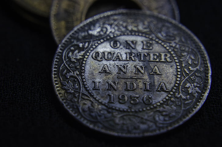 Anna, neljänneksen, valuutta, vanha, kolikon, Intia, antiikin