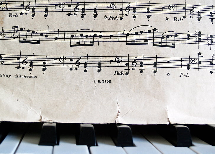 notes, piano, sheet music, keys, old, antique, torn