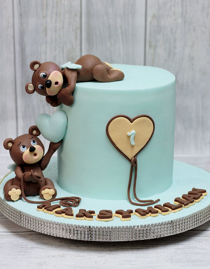 teddy bear, cake, birthday, decoration, creative, the art of