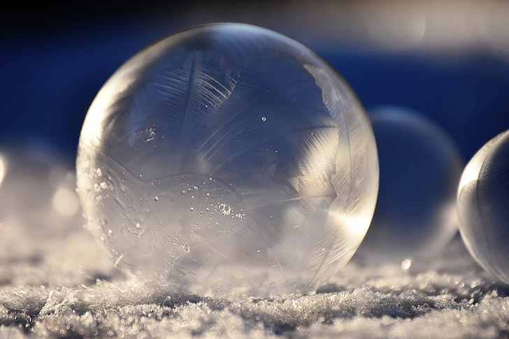 Мыльный пузырь, мяч, замороженные, снег, Зима