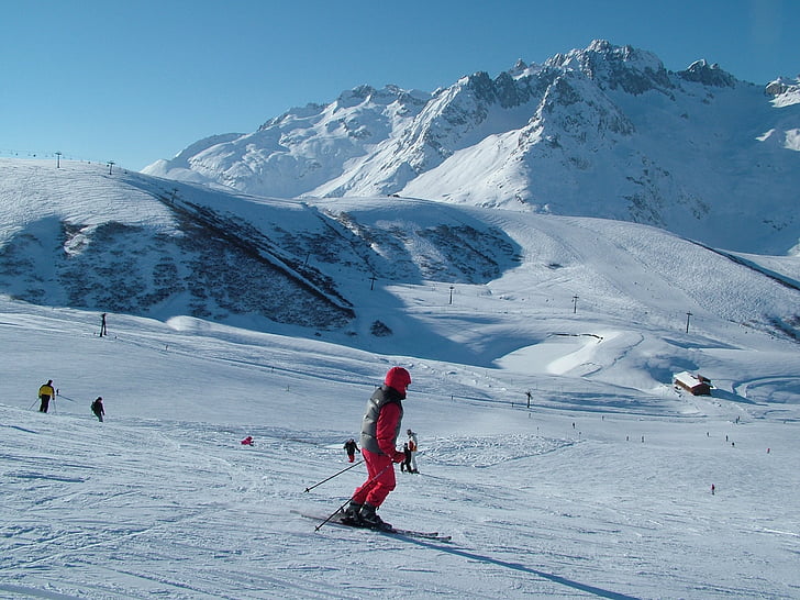 Ski, Valmorel, snö, hög, Alpin, vinter, idrott
