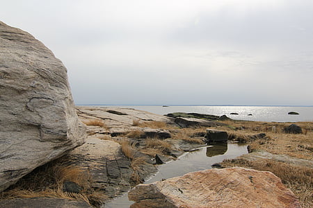 natuur, winter, Cove eiland, Connecticut, Long island sound, Rock, Zwembad