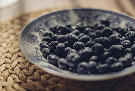 plate, blueberries, food, dessert, fresh, blueberry, berry
