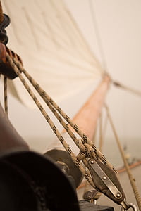 Close-up, tiang-tiang, tali, berlayar, perahu layar