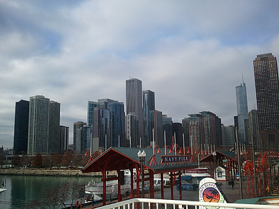 Chicago, Michigan, Illinois, Marina de guerra, muelle, Puerto, paisaje urbano