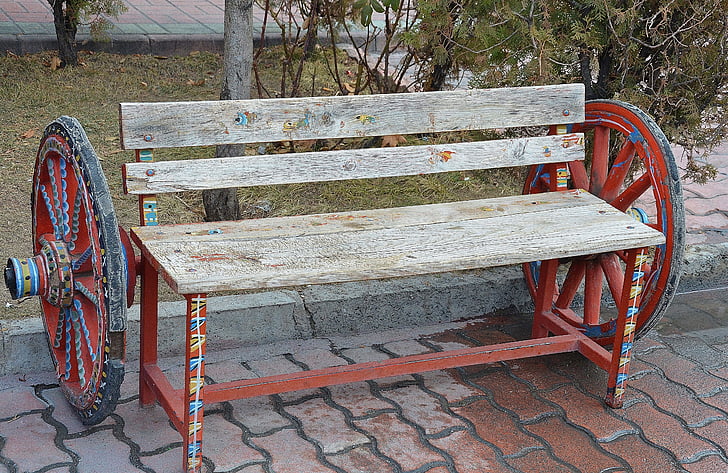 bank, bench, wood, old, out, nature, click