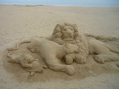 砂, 砂の彫刻, はかない, ライオン, 動物
