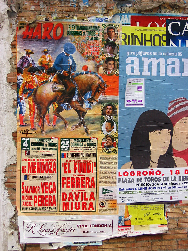 αφίσα, ανταγωνισμού, ταυρομαχίες, Ισπανία, τοίχου, ανακοίνωση, δύναμη