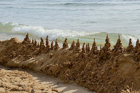 海滩, 沙子, 艺术, 城堡, 海滩城堡, 摘要, 戏剧