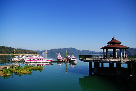 Taiwan, sun moon lake, landschap, nautische vaartuig, water, natuur, reizen