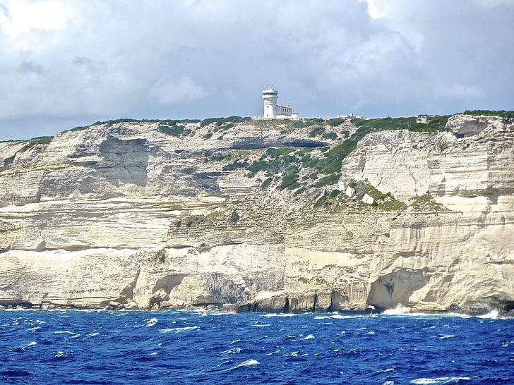 világítótorony, sziklák, Bonifacio, jeladó, tengerpart, torony, navigáció