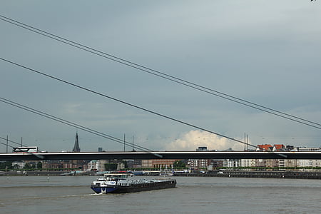 杜塞尔多夫, 莱茵河, 船舶, 启动, 水, 穿越, 河