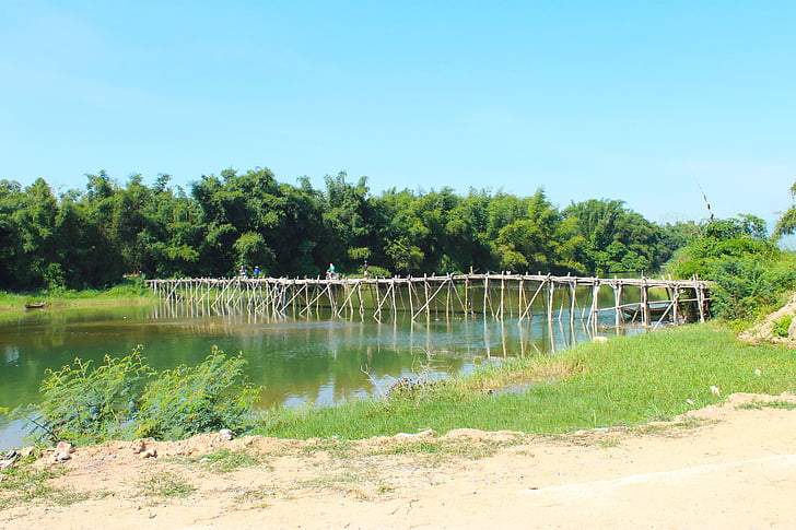 pont de bambou, NET long, Quang ngai, bois, à la main, Thaïlande