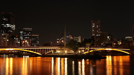 Japón, Osaka, natural, paisaje, vista de noche, luz, noche