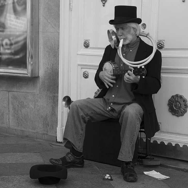 home orquestra, carrer, elegants, barret, barret, músic, música